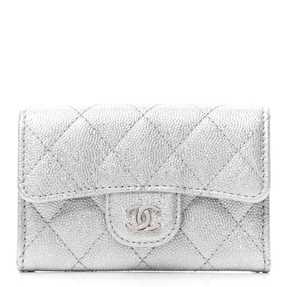 Chanel Glittered Metallic Caviar Quilted Flap Card Holder Wallet Silver 1 of 8