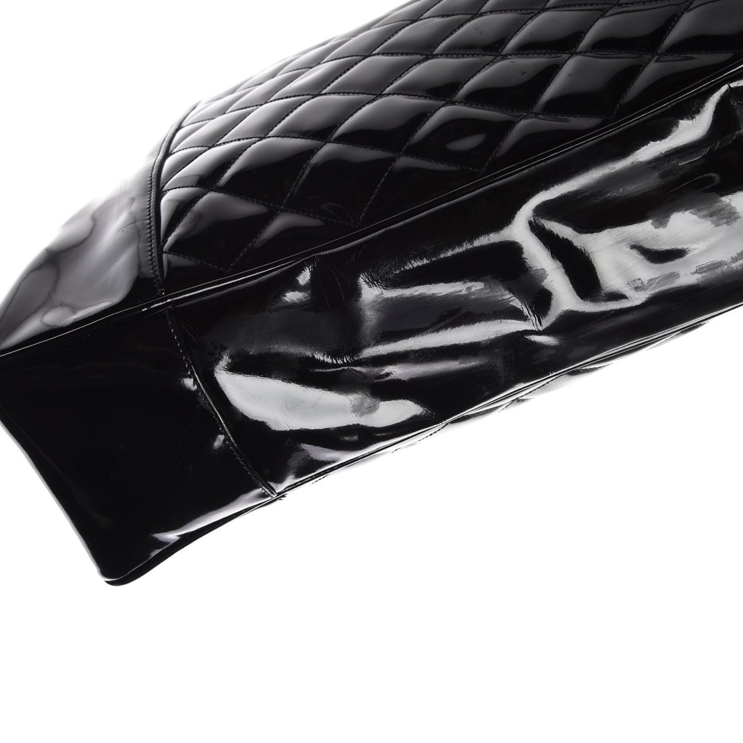 Patent Quilted Shoulder Bag Black