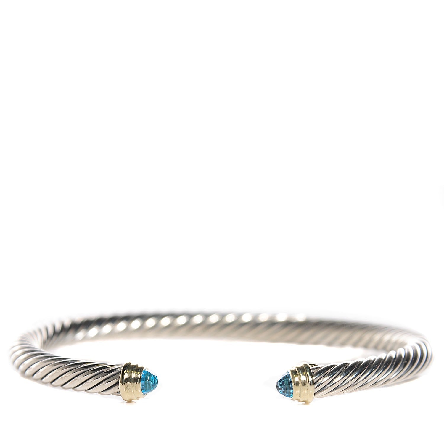 David Yurman Sterling Silver 14K Yellow Gold Blue Topaz 5mm Cable Classics Petite Color Bracelet 2 of 7