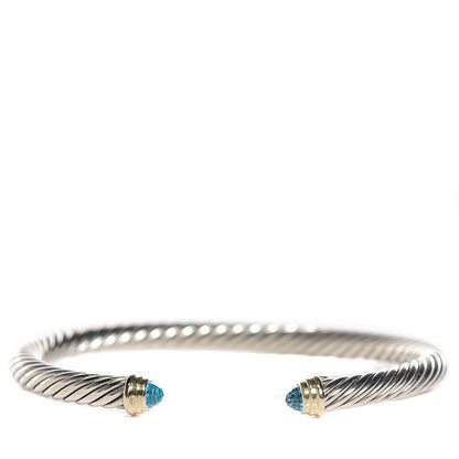 David Yurman Sterling Silver 14K Yellow Gold Blue Topaz 5mm Cable Classics Petite Color Bracelet 2 of 7