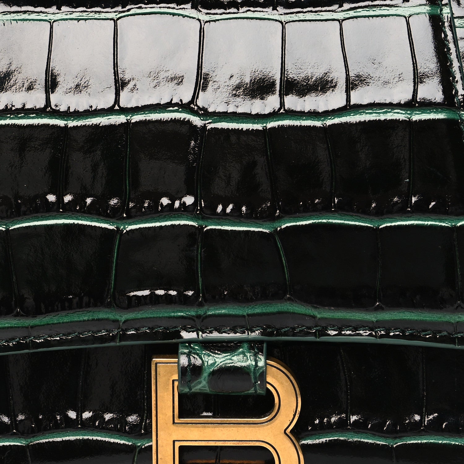 Balenciaga Shiny Calfskin Crocodile Embossed Small Hourglass Top Handle Bag Forest Green 7 of 10