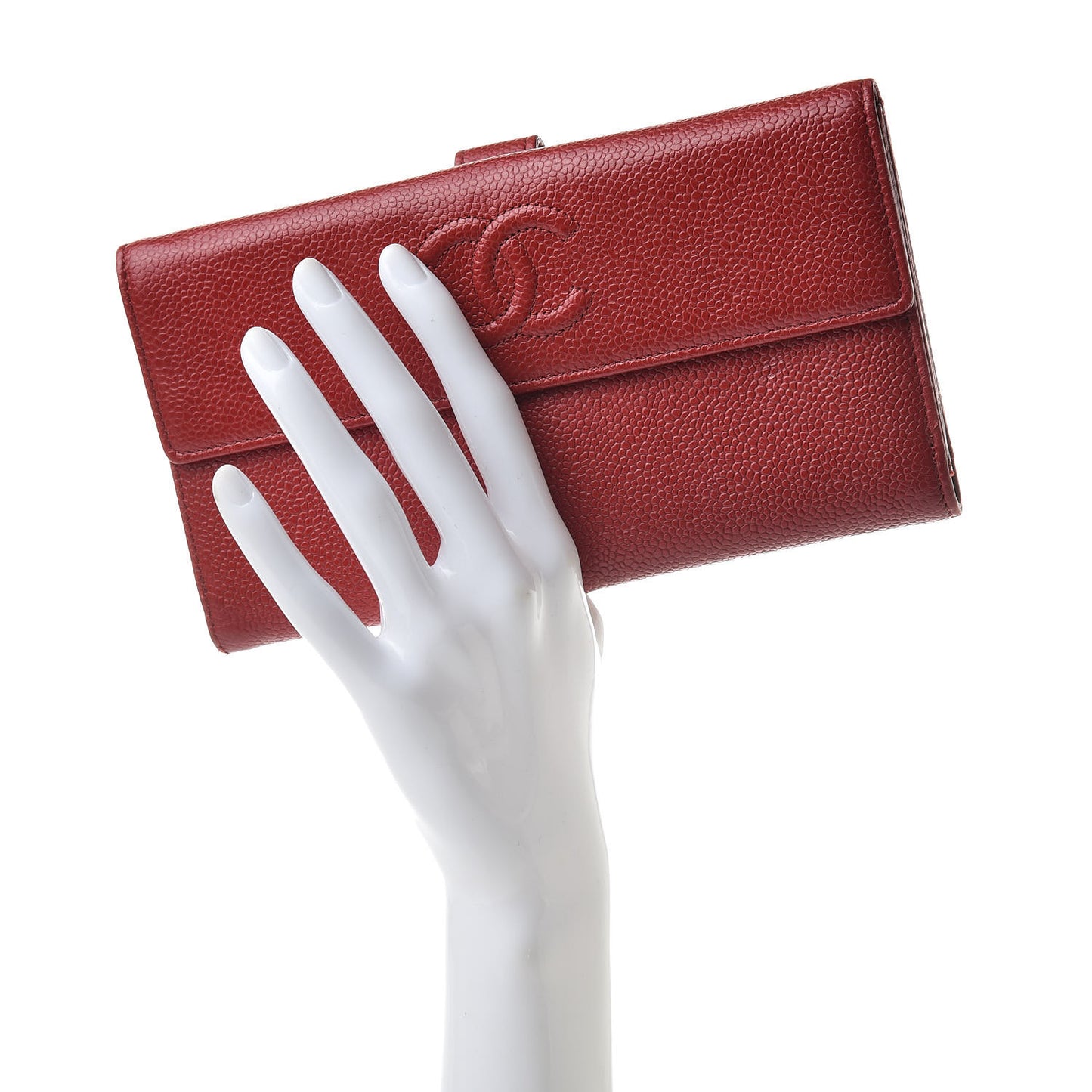 Caviar CC Long Flap French Wallet Red