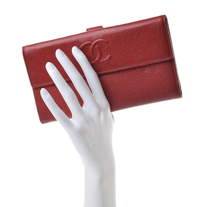 Chanel Caviar CC Long Flap French Wallet Red 2 of 13