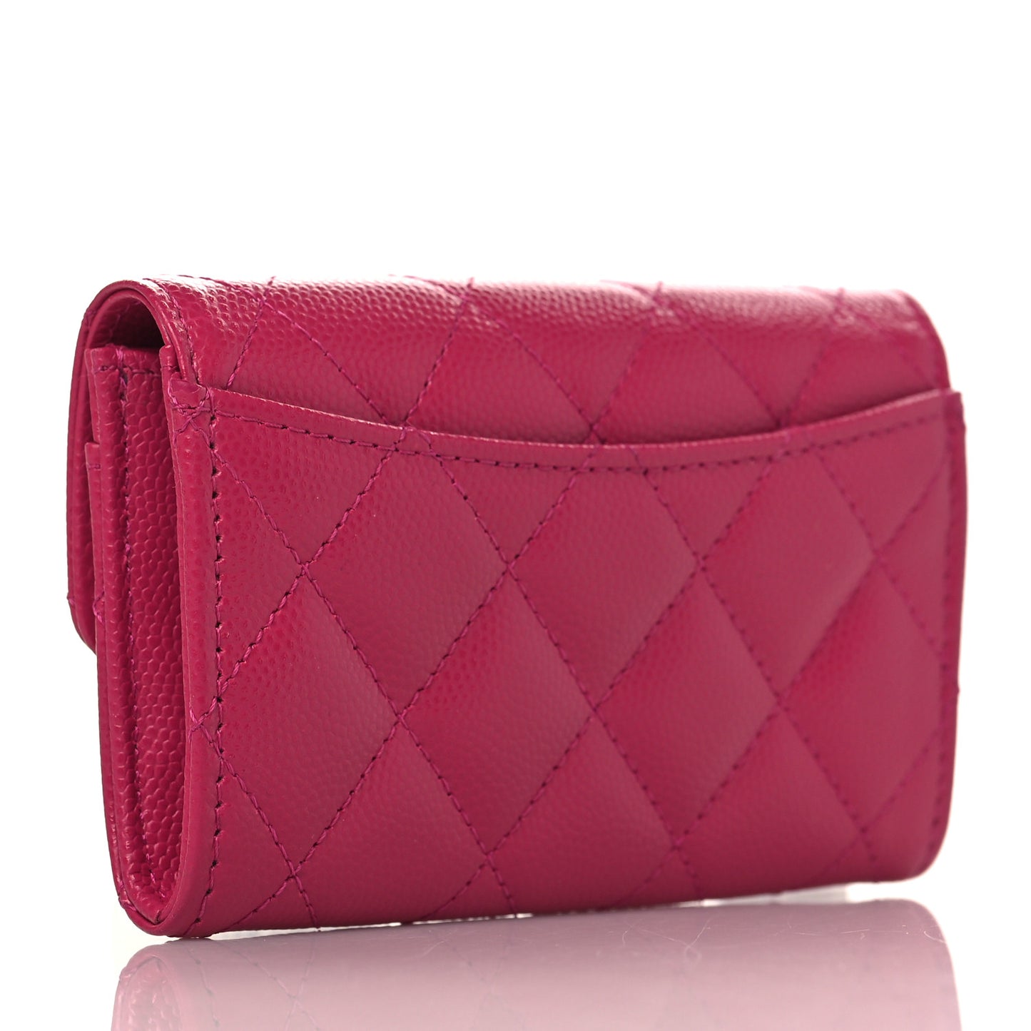 Caviar Quilted Flap Card Holder Wallet Fuchsia