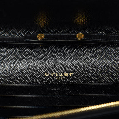 Saint Laurent Grain De Poudre Matelasse Chevron Monogram Chain Wallet Black 9 of 11
