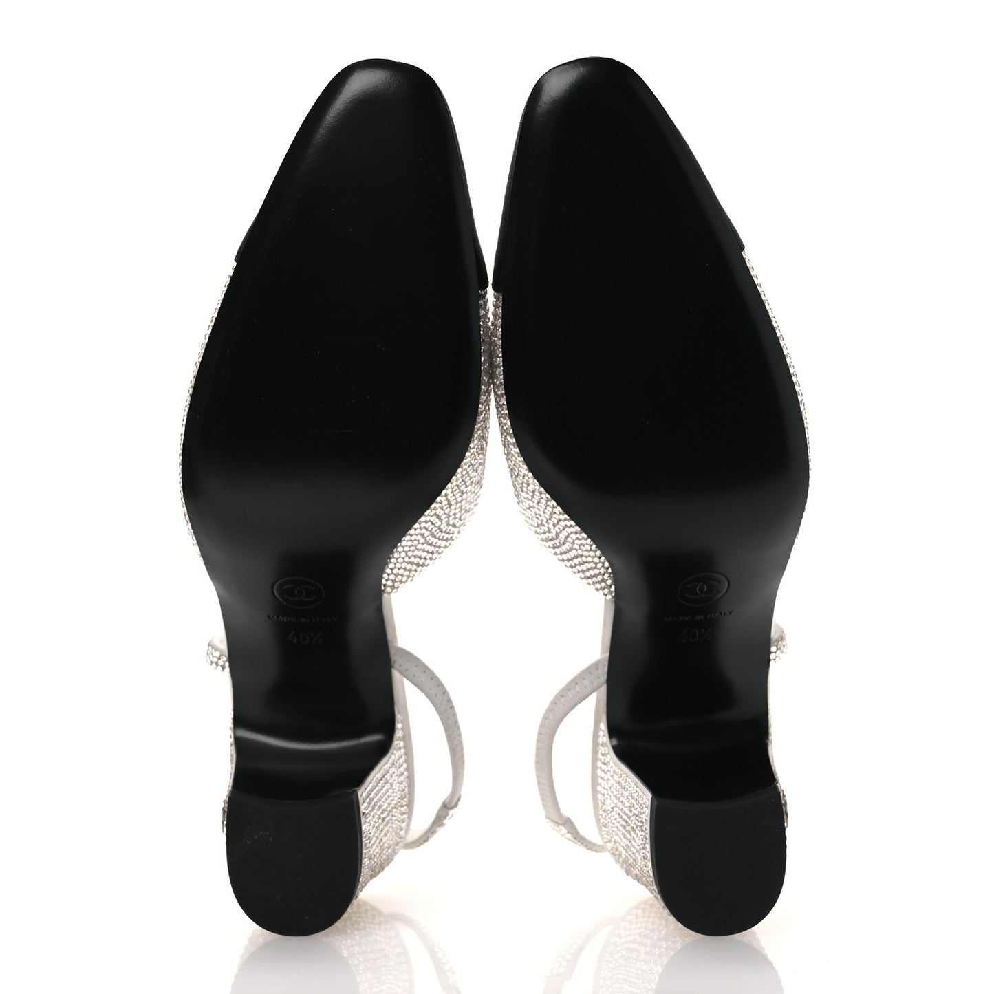 Strass Grosgrain Cap Toe CC Slingback Pumps 40.5 Silver Black