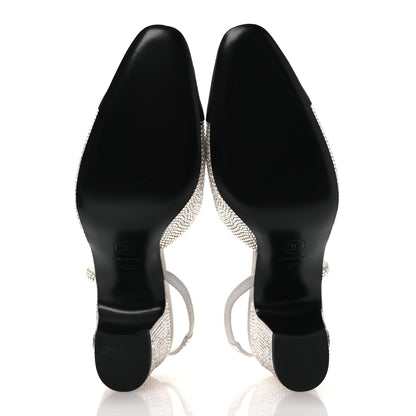 Chanel Strass Grosgrain Cap Toe CC Slingback Pumps 40.5 Silver Black 7 of 12