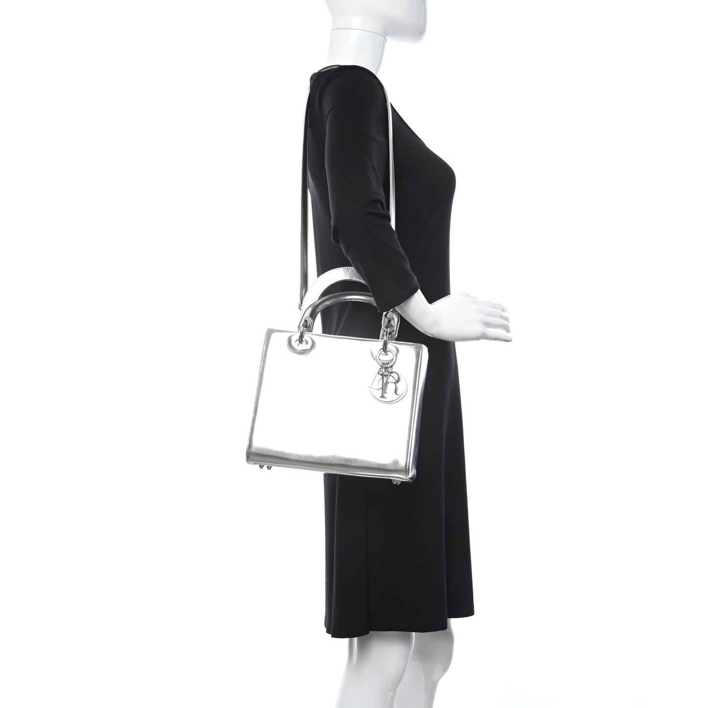 Metallic Patent Calfskin Medium Lady Dior Silver
