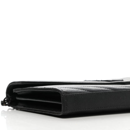Saint Laurent Grain De Poudre Matelasse Chevron Monogram Chain Wallet Black 8 of 12