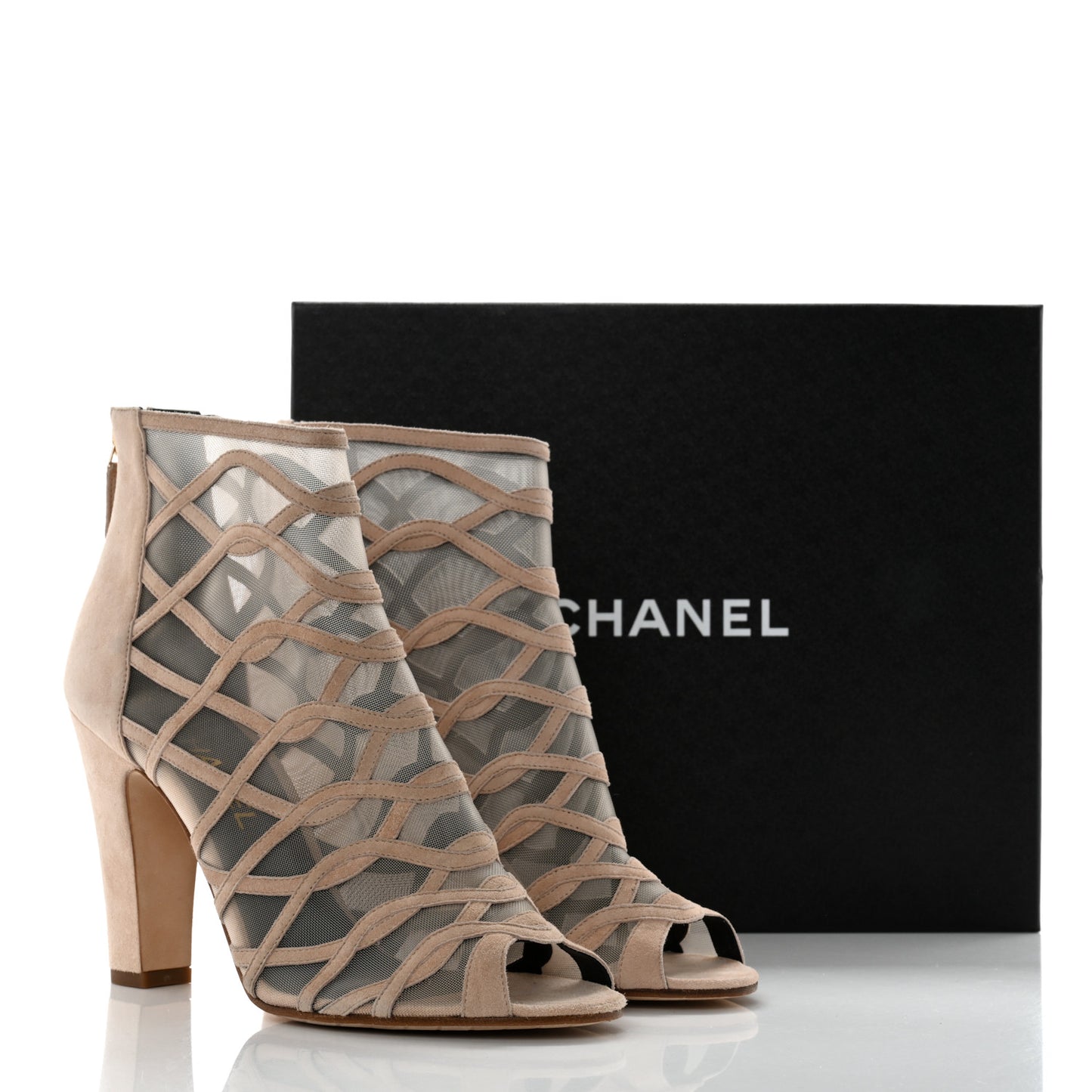 Suede Mesh Peep Toe Ankle Boots 40.5 Light Pink