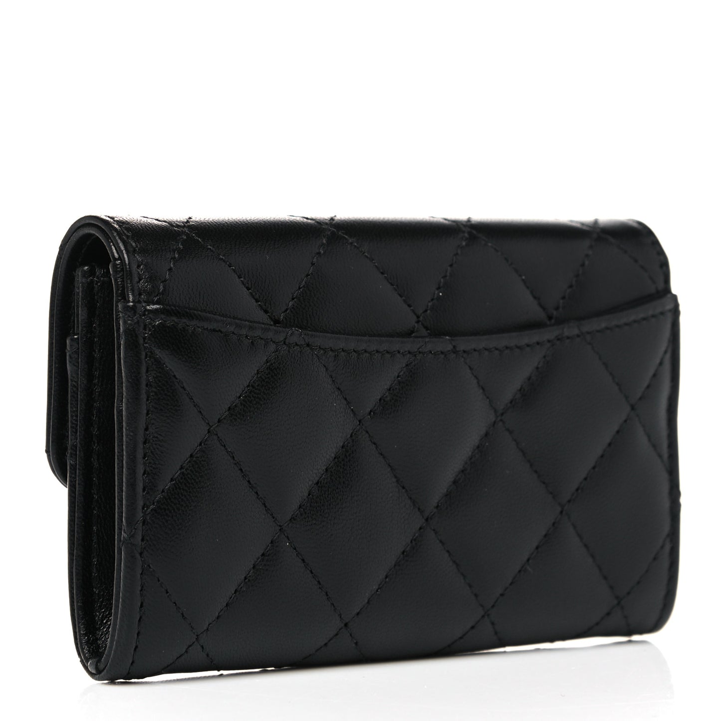 Lambskin Quilted Flap Card Holder Wallet Black