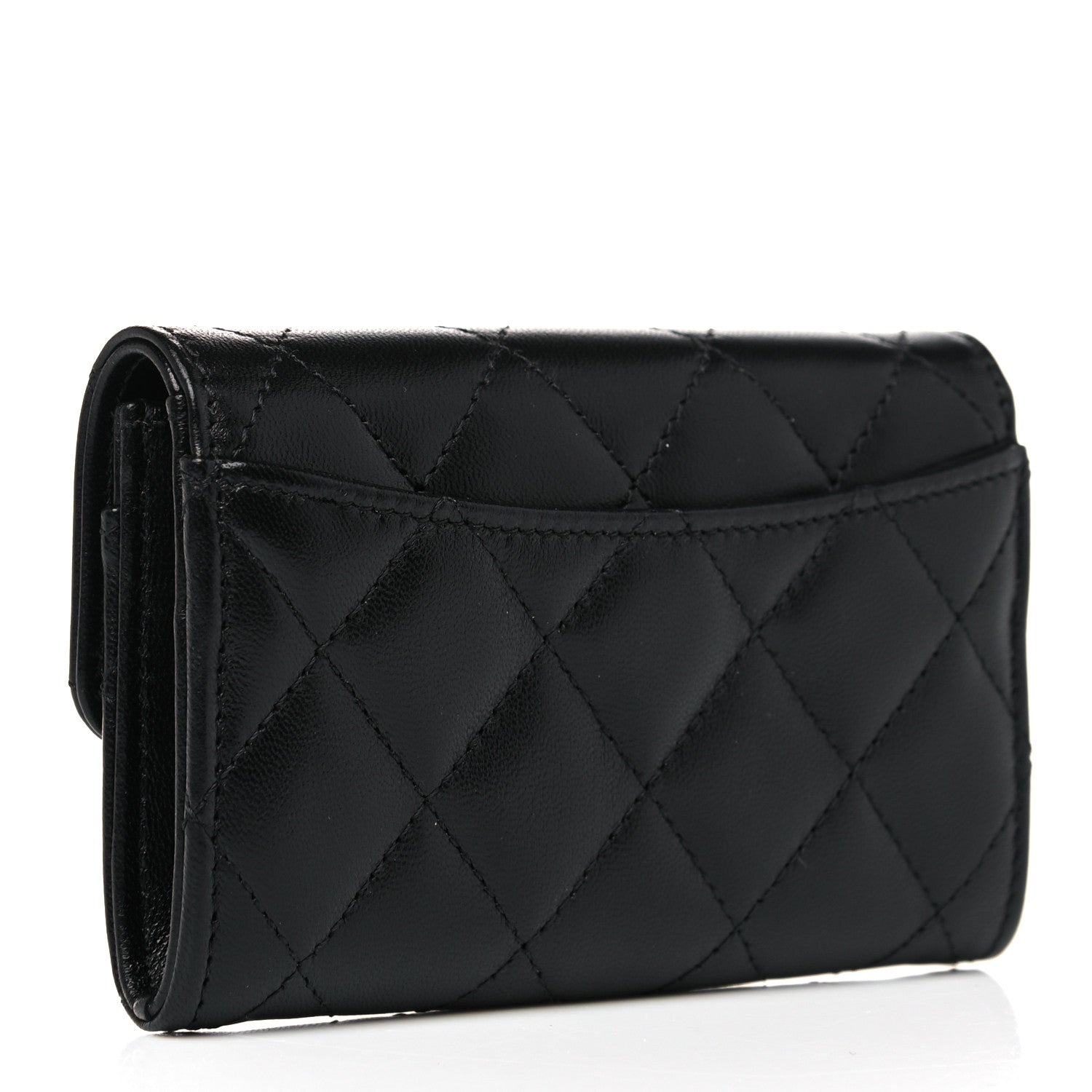 Chanel Lambskin Quilted Flap Card Holder Wallet Black 3 of 9