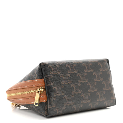 Celine Triomphe Canvas Calfskin Mini Clutch on Chain Tan 4 of 10