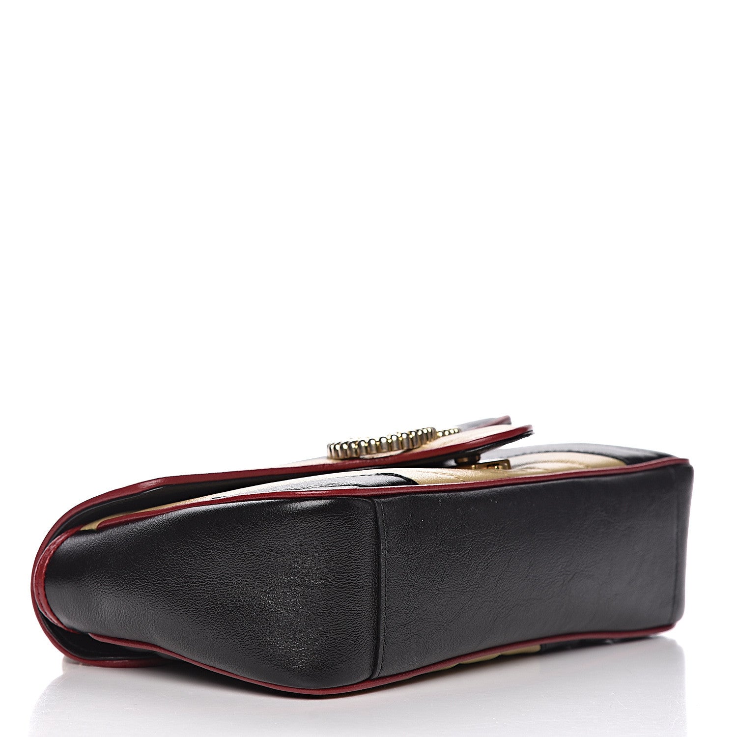 Gucci Vintage Effect Calfskin Matelasse Diagonal Striped Small Torchon GG Marmont Shoulder Bag Black Beige 4 of 10