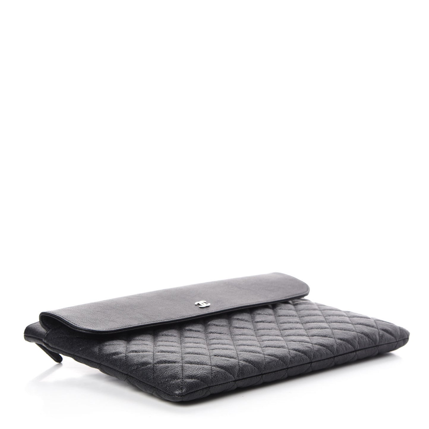 Iridescent Caviar Quilted Large Flap Cosmetic Case Black