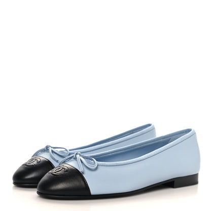 Chanel Lambskin Cap Toe CC Ballerina Flats 37 Light Blue Black 4 of 10