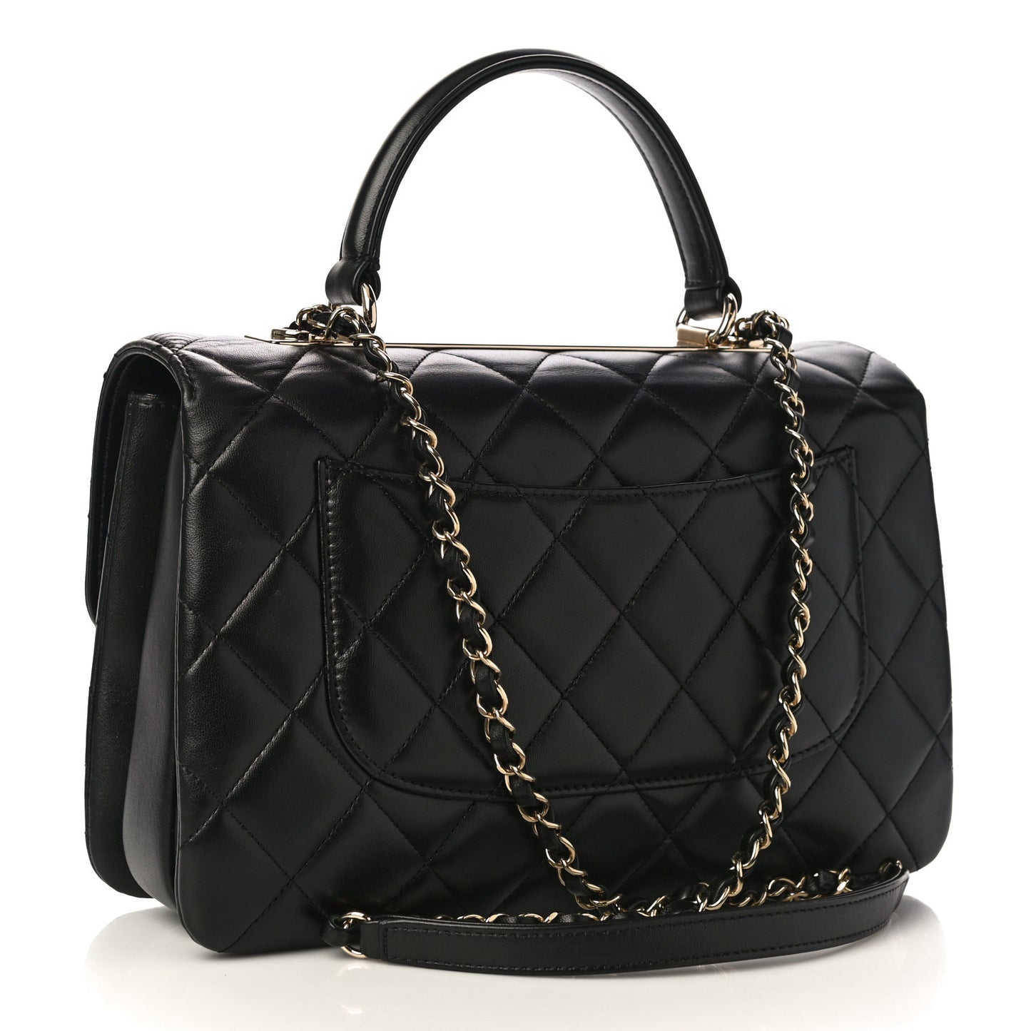 Lambskin Quilted Medium Trendy CC Flap Dual Handle Bag Black
