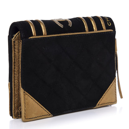 Chanel Suede Quilted Bible Book CC Clutch Black 3 of 9