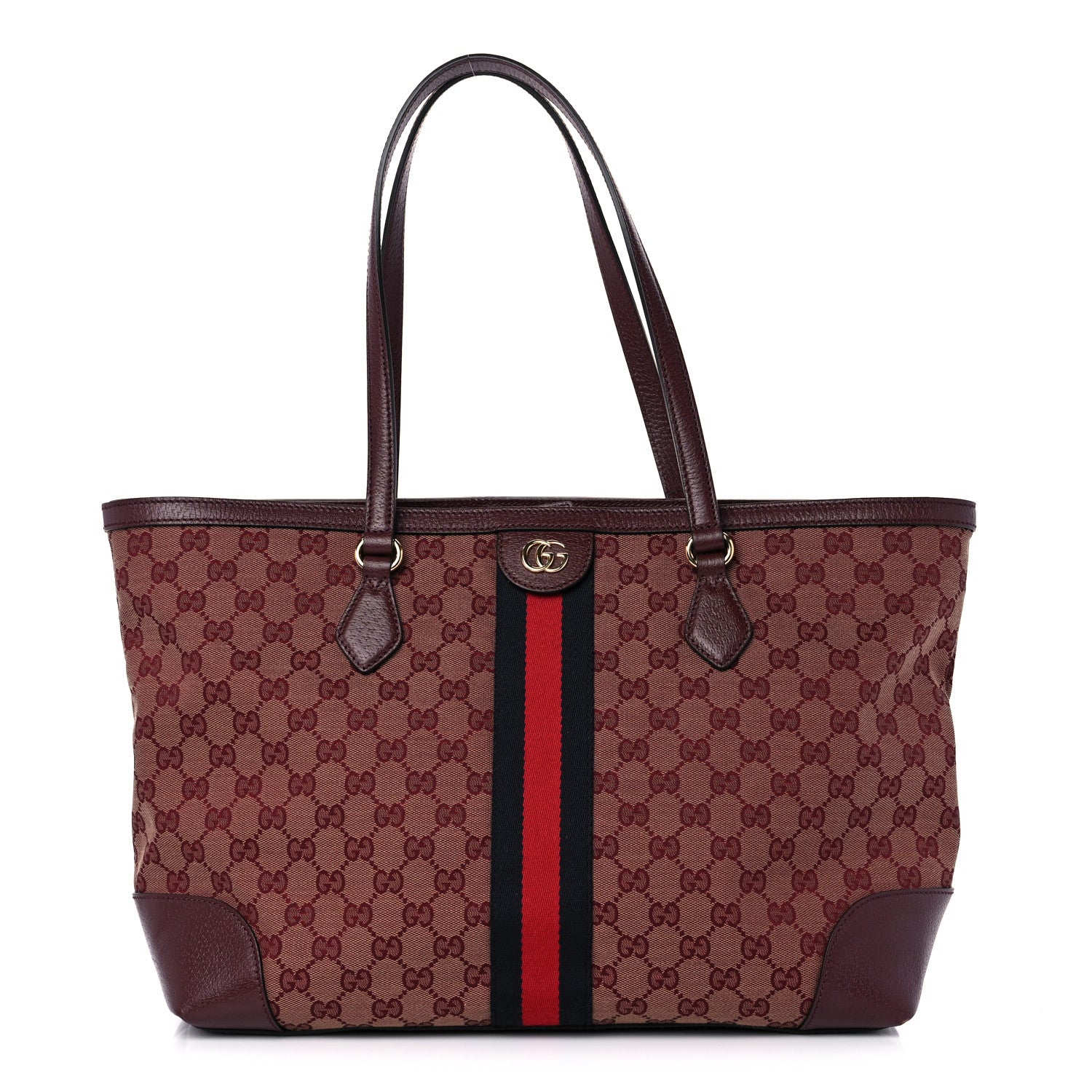 Gucci Monogram Textured Dollar Calfskin Web Medium Ophidia Shopping Tote Sahara Rubino Chardonnay 1 of 10