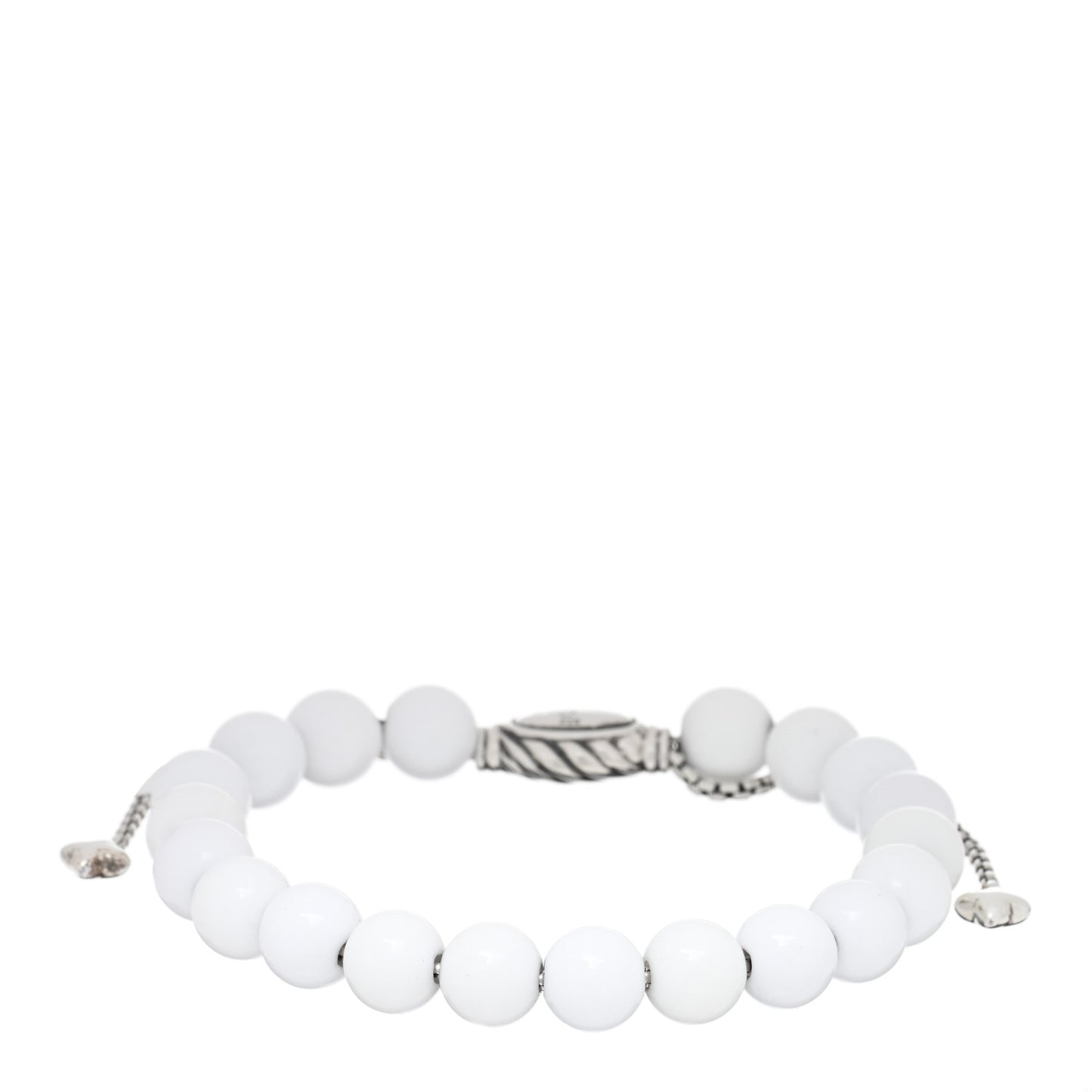 Sterling Silver White Agate 8mm Spiritual Beads Adjustable Bracelet