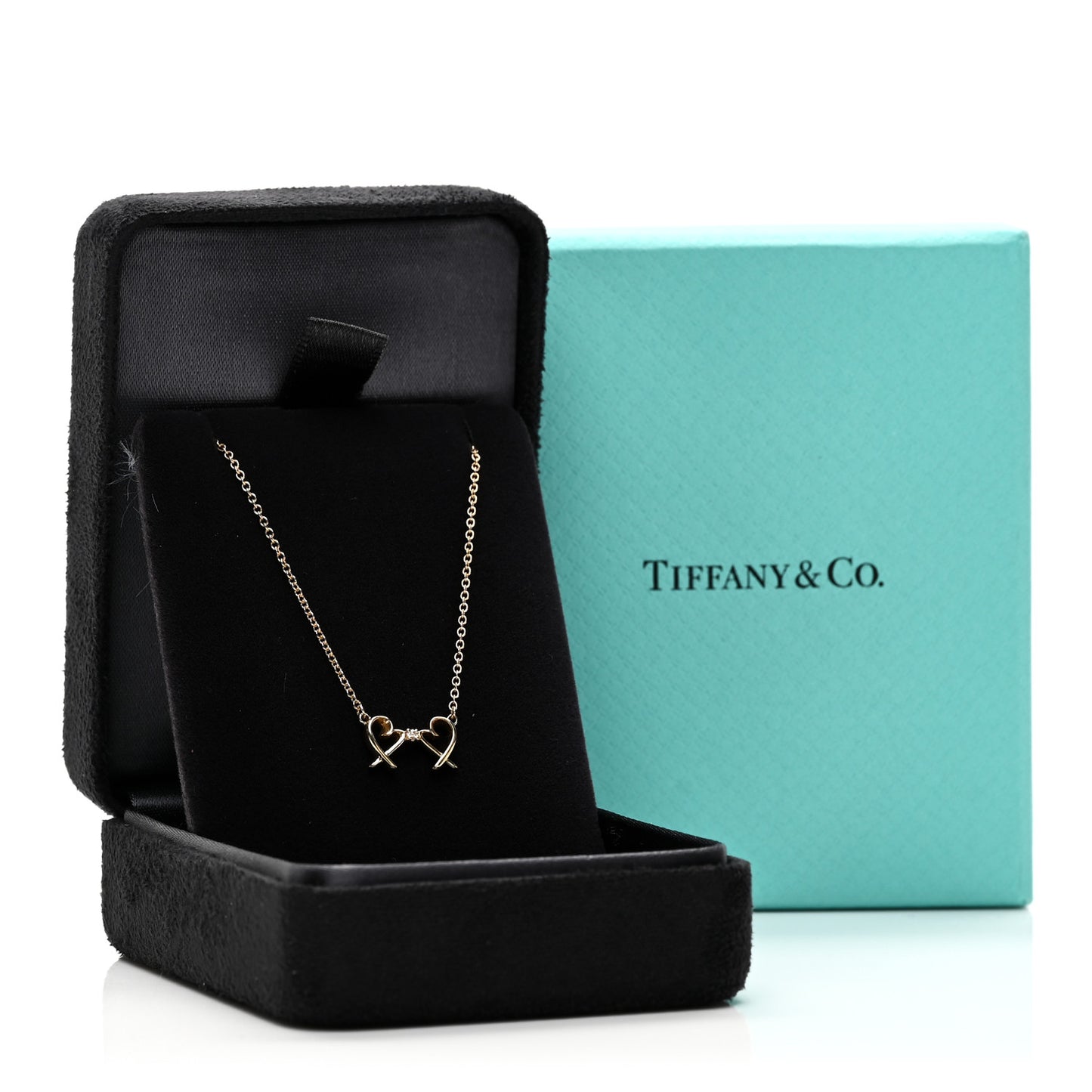 18K Yellow Gold Diamond Paloma Picasso Double Loving Heart Pendant Necklace