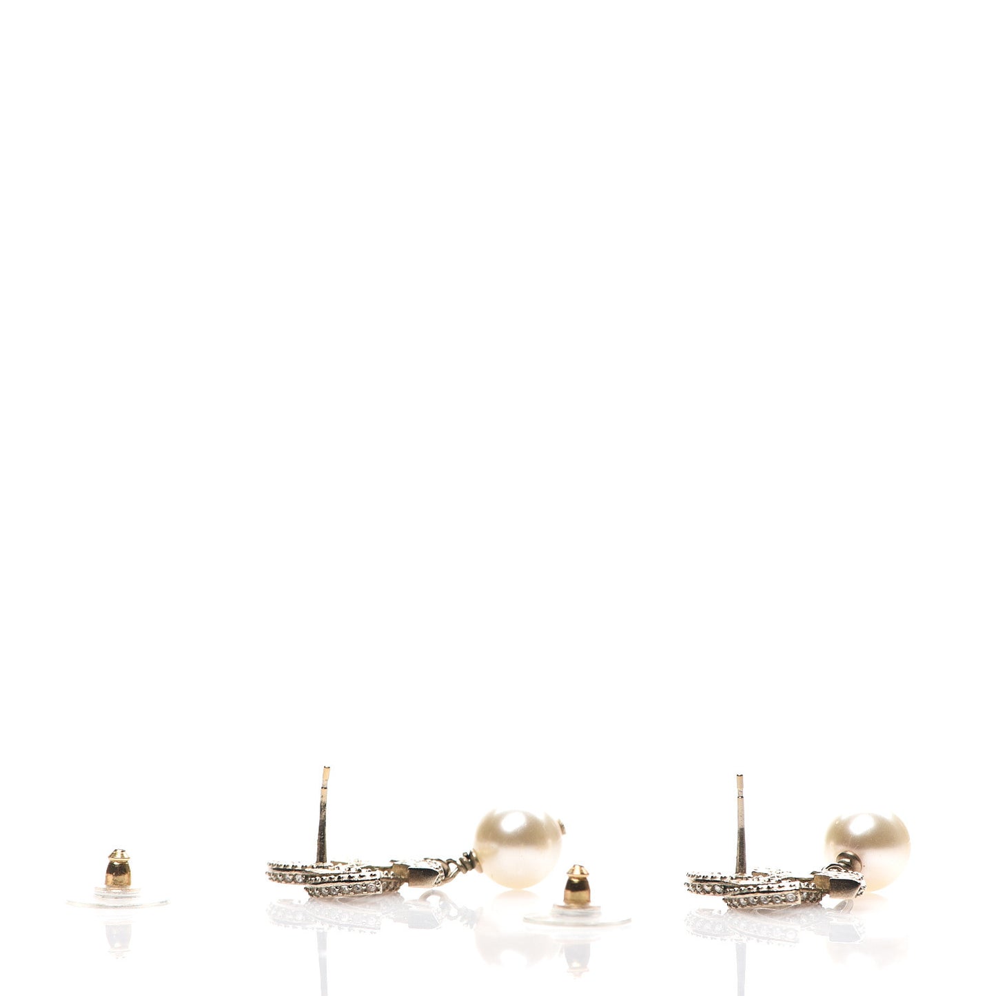 Crystal Pearl CC Drop Earrings Silver Pearly White