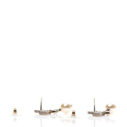 Chanel Crystal Pearl CC Drop Earrings Silver Pearly White 3 of 5