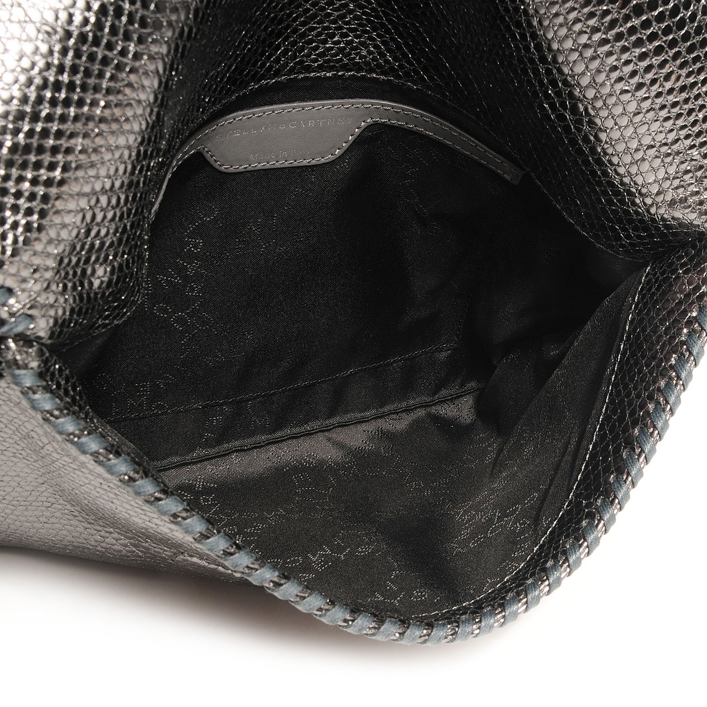 Shiny Faux Leather Chain Fold Over Oversized Clutch Pewter
