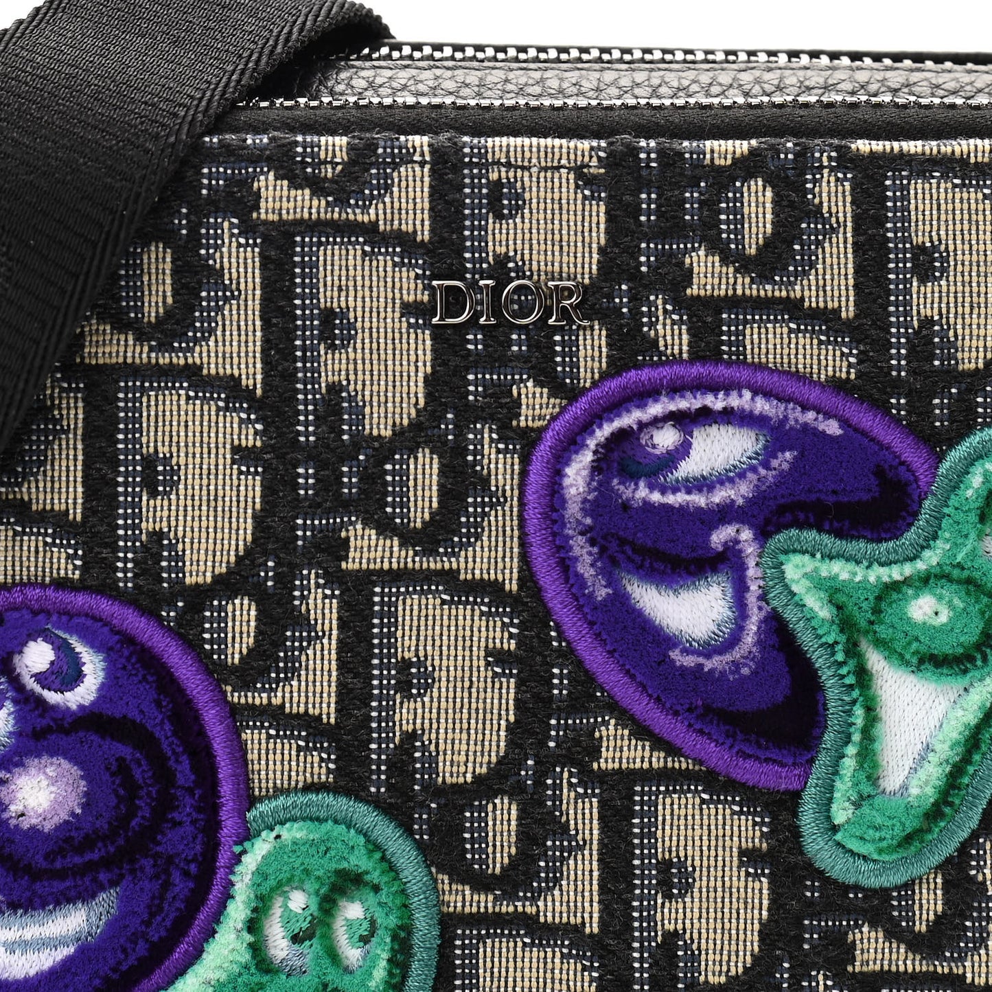 X KENNY SCHARF Oblique Canvas Embroidered Patches Crossbody Charcoal