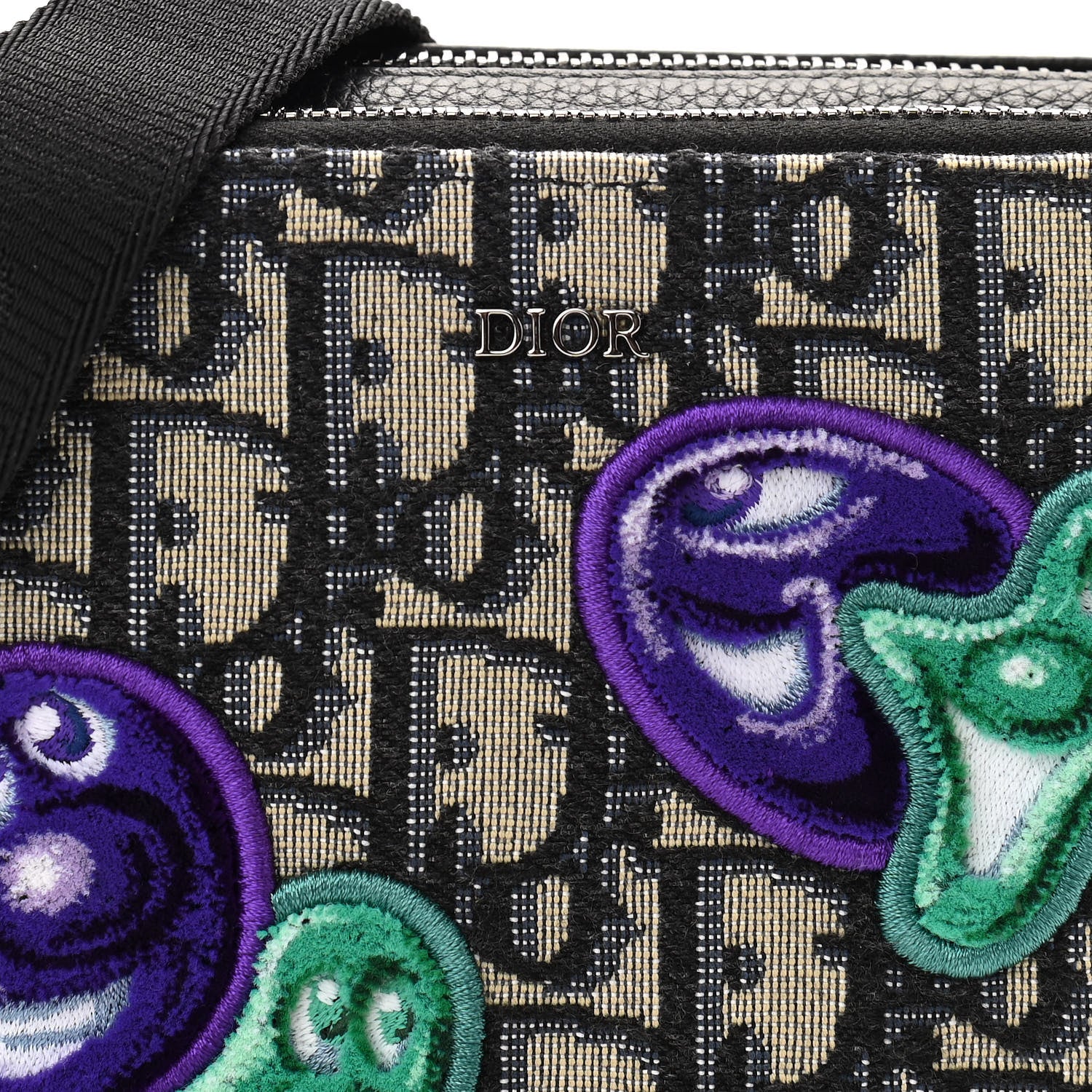 Christian Dior X KENNY SCHARF Oblique Canvas Embroidered Patches Crossbody Charcoal 7 of 10