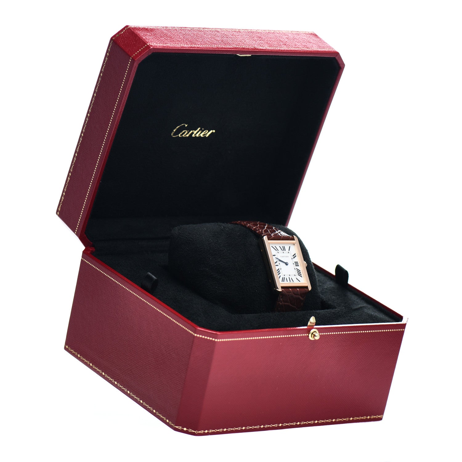 Cartier Stainless Steel 18K Pink Gold Alligator 27mm Tank Solo Quartz Watch Brown 5 of 5