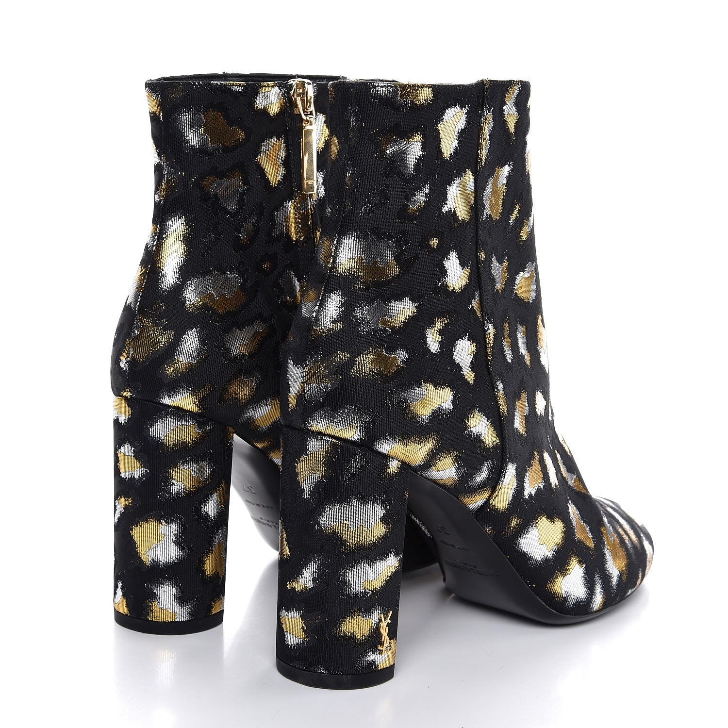 Saint Laurent Jacquard Leopard Loulou Ankle Boots 37 Oro 4 of 8