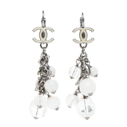 Chanel Enamel Beaded CC Drop Earrings White Silver 1 of 5