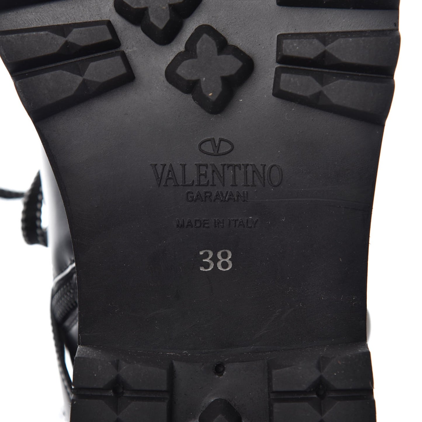 Smooth Calfskin Rockstud Buckled 25mm Combat Boots 38 Black