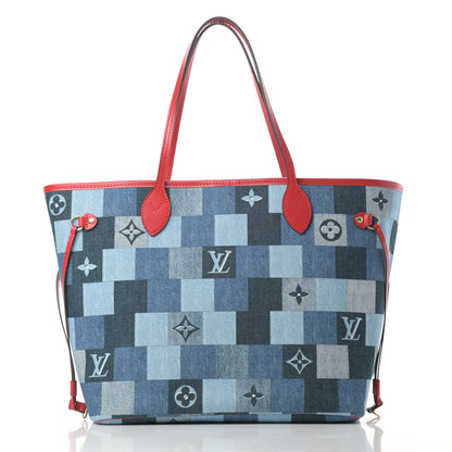 Louis Vuitton Denim Damier Monogram Patchwork Neverfull Blue Rouge 3 of 11