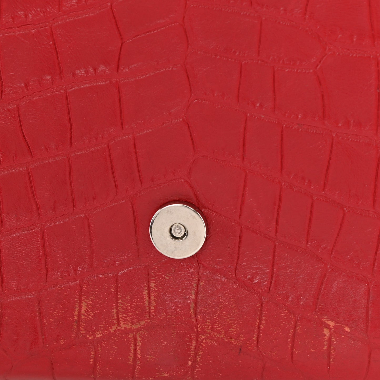 Calfskin Crocodile Embossed Medium Classic Monogram Kate Tassel Satchel Red