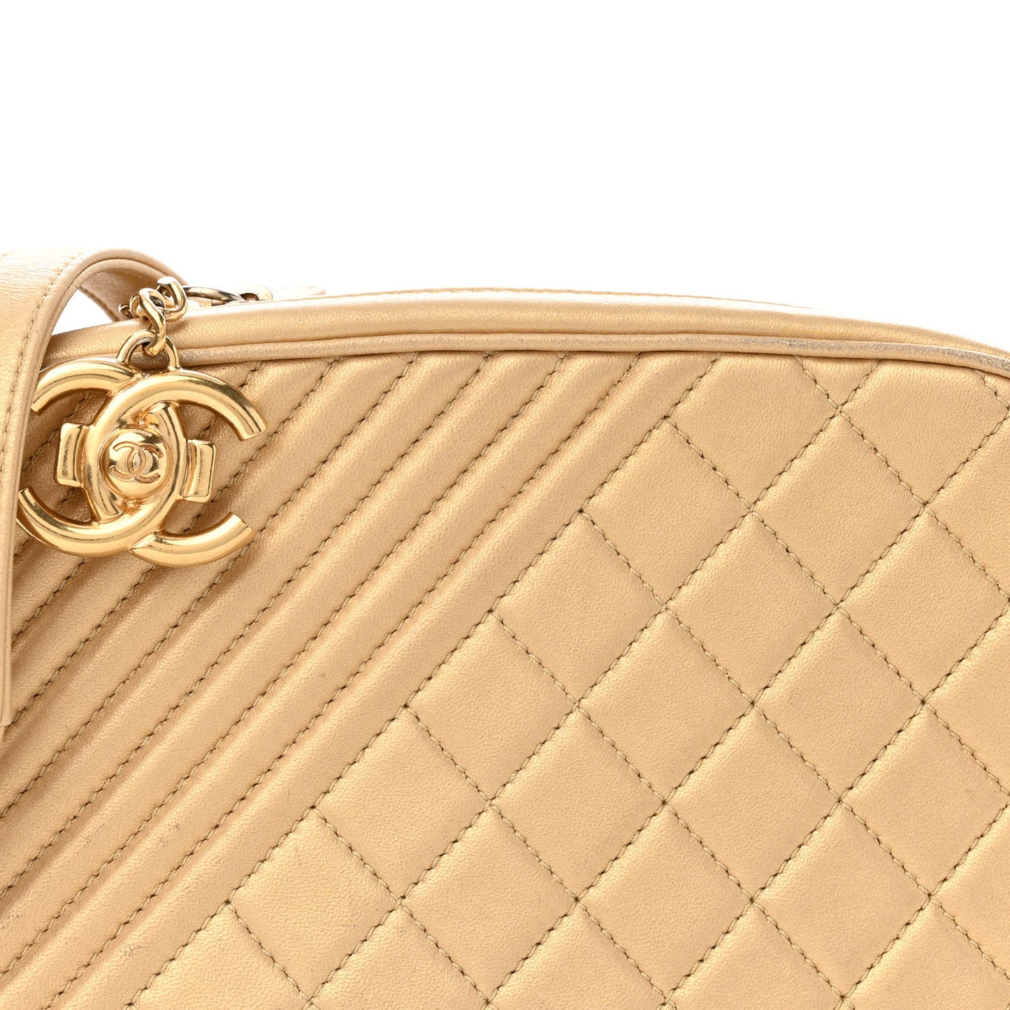 Metallic Lambskin Quilted Small Coco Boy Camera Case Gold