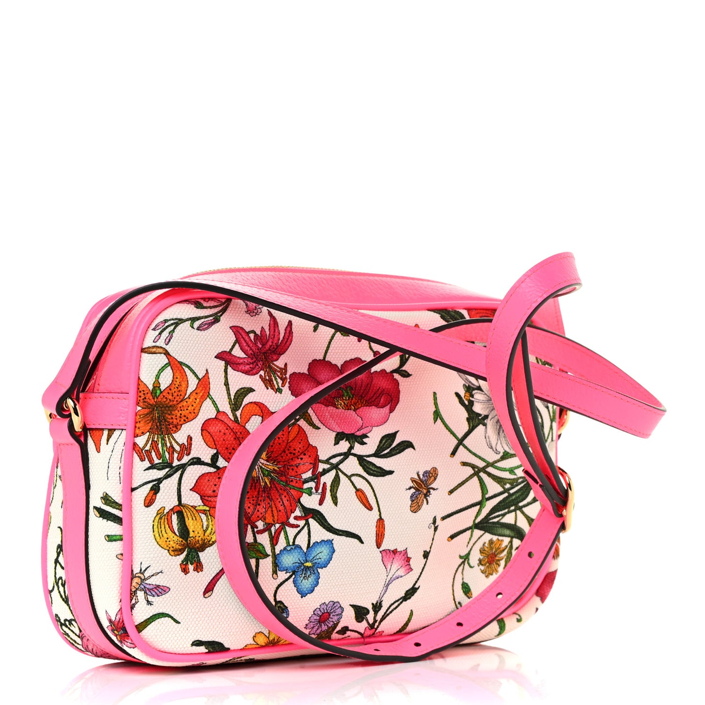 Canvas Flora Floral Shoulder Bag White Fuchsia Fluo