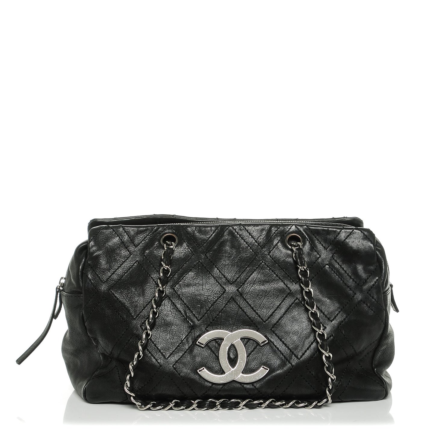 Calfskin Large Diamond Stitch Tote Black