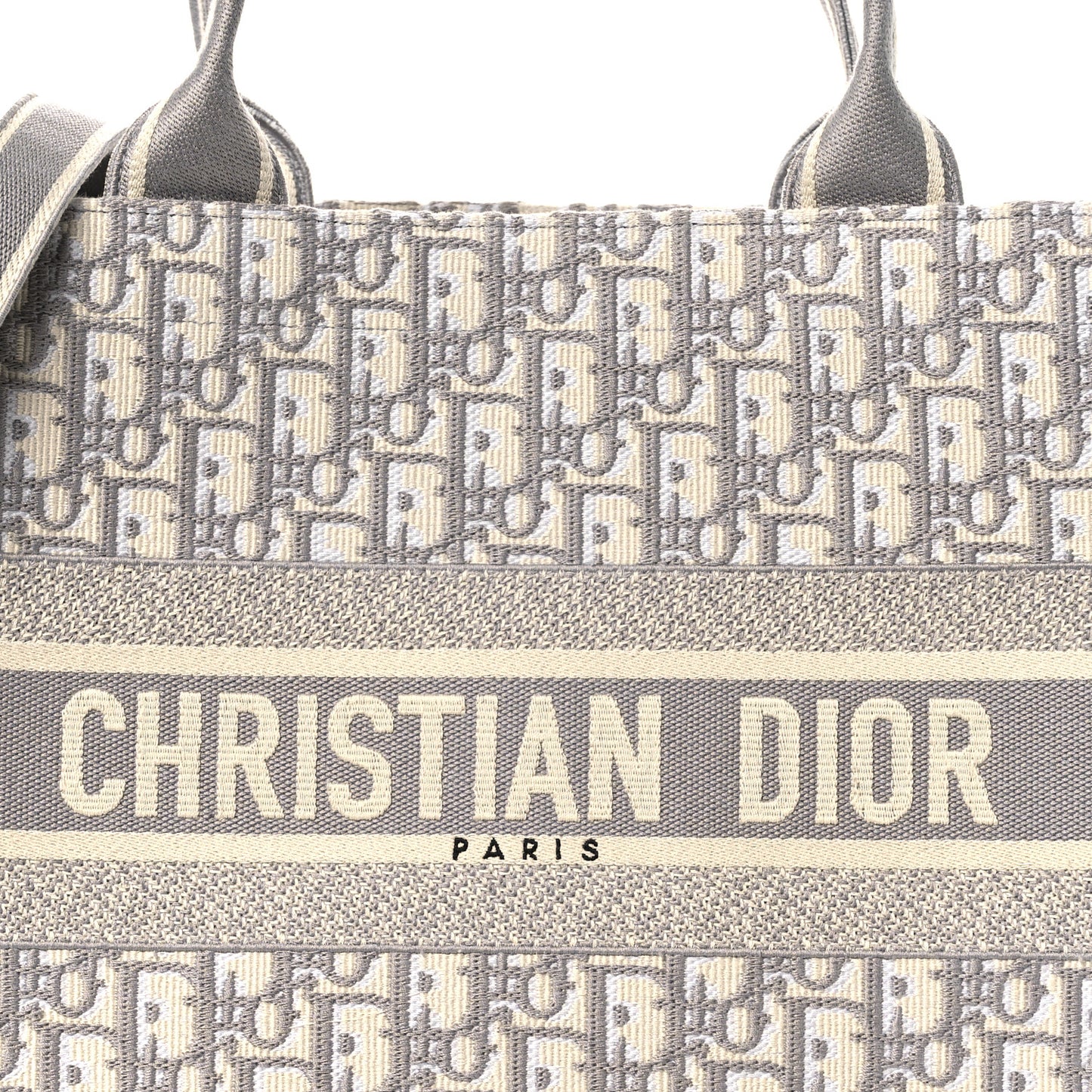 Oblique Chambray Calfskin Medium Book Tote With Strap Grey Latte