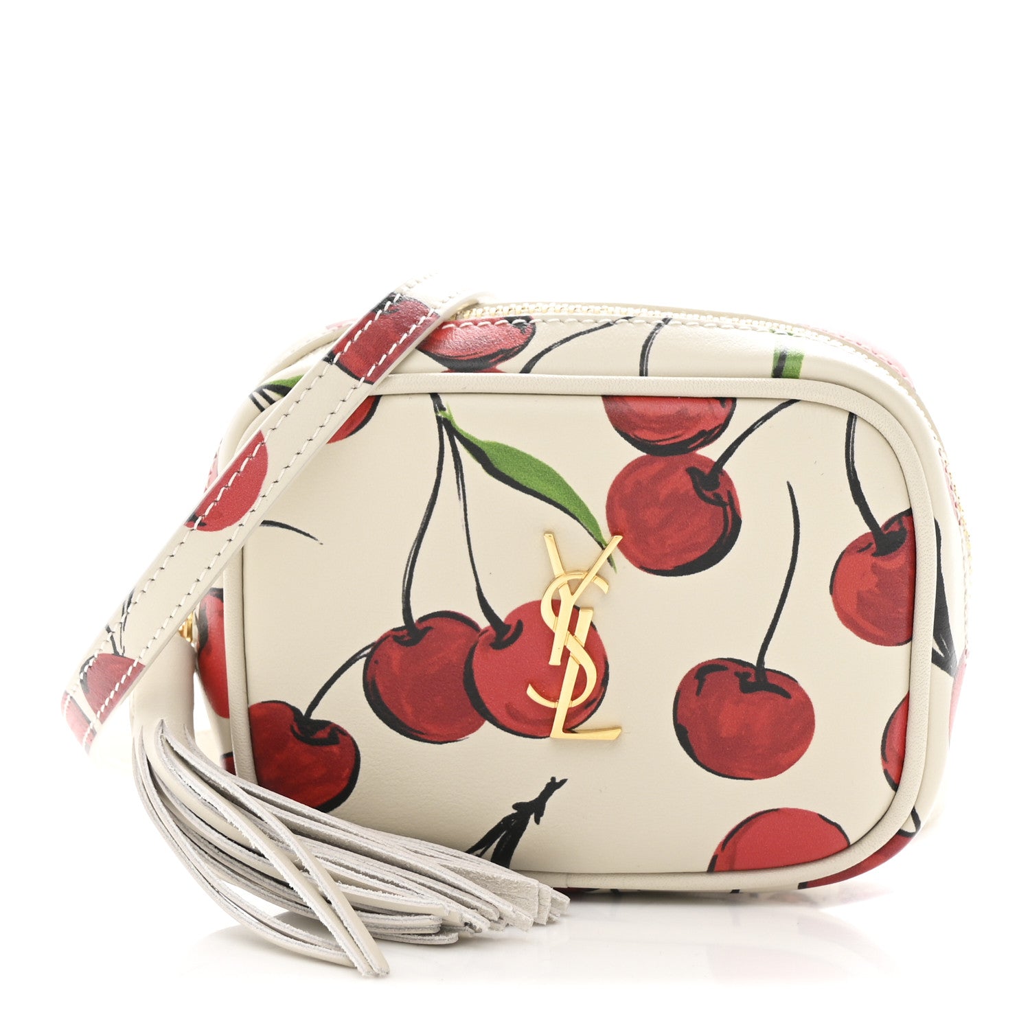 Saint Laurent Calfskin Cherry Print Monogram Baby Lou Camera Bag Crema Soft Red 1 of 11