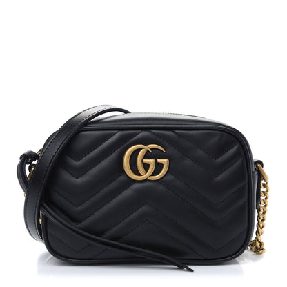 Gucci Calfskin Matelasse Mini GG Marmont Chain Shoulder Bag Black 1 of 9