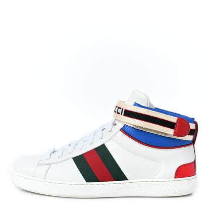 Gucci Calfskin Ayers Web Mens New Ace Stripe High Top Sneakers 6.5 White 1 of 8