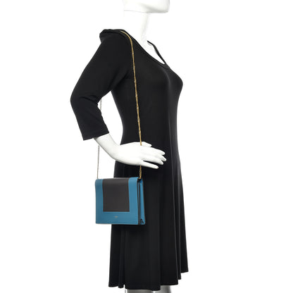 Celine Smooth Lambskin Frame Evening Chain Clutch Turchese Liquorice 2 of 14