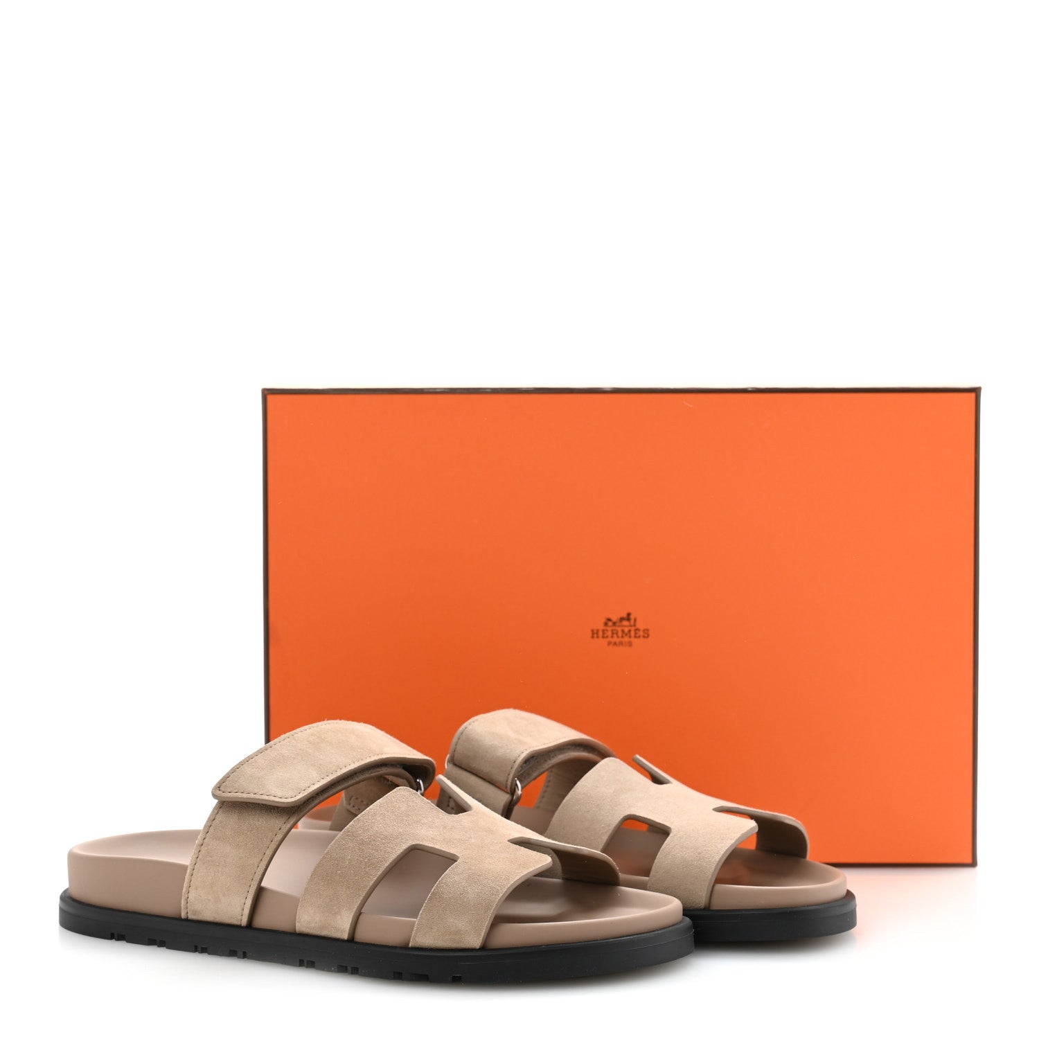 Hermes Suede Goatskin Womens Chypre Sandals 37.5 Beige Sable 10 of 10