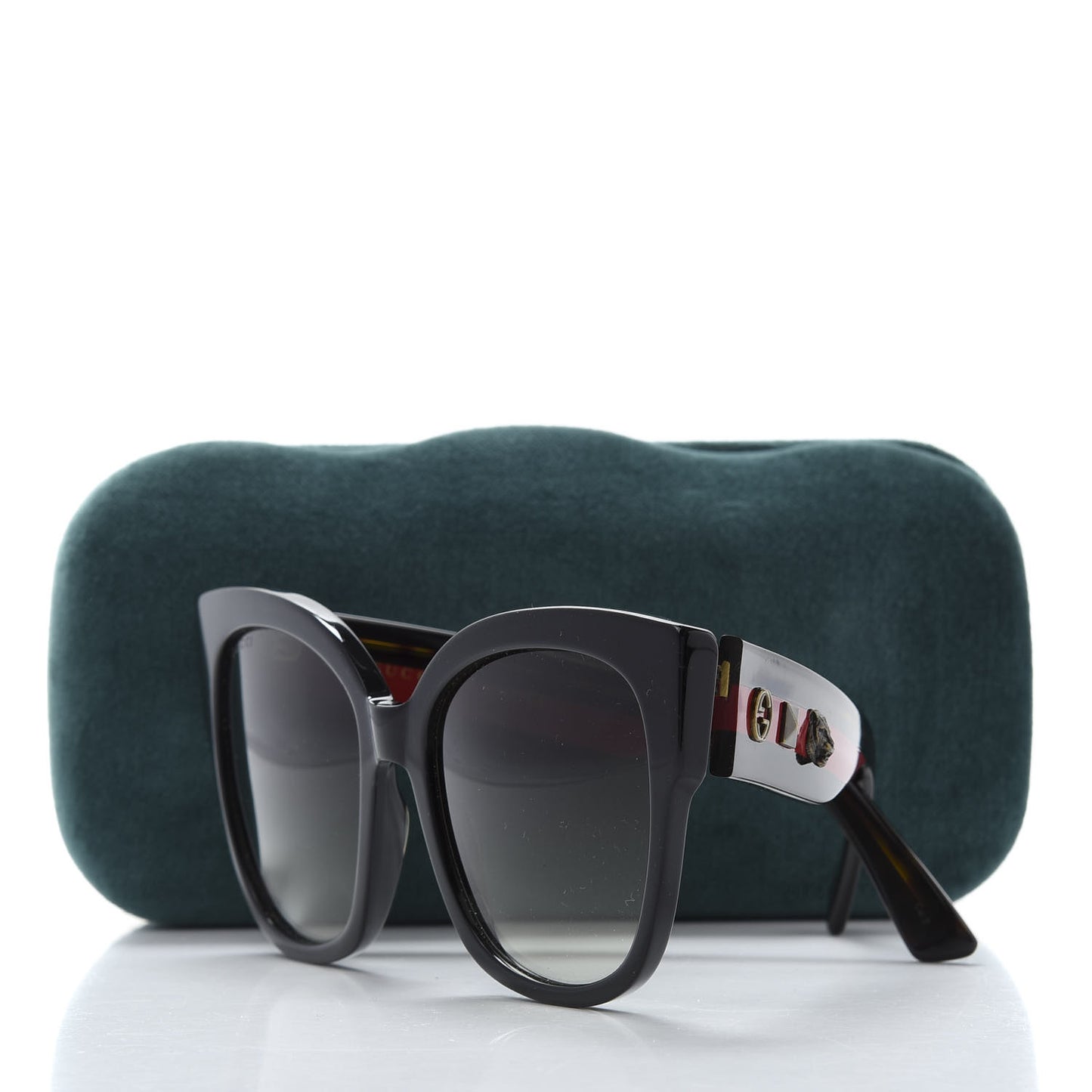 Acetate Square Frame Web Sunglasses GG0059S Black Tortoise