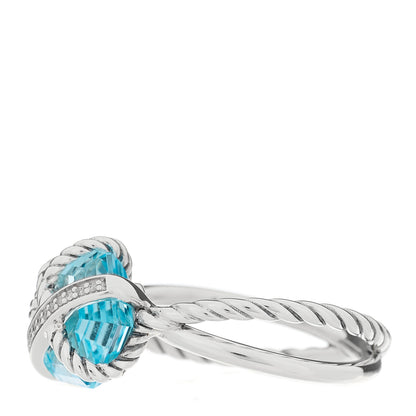 David Yurman Sterling Silver Diamond Blue Topaz 10mm Cable Wrap Ring 56 7.5 3 of 5