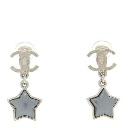 Chanel Metal Resin Pearl Star CC Drop Earrings Silver 1 of 4