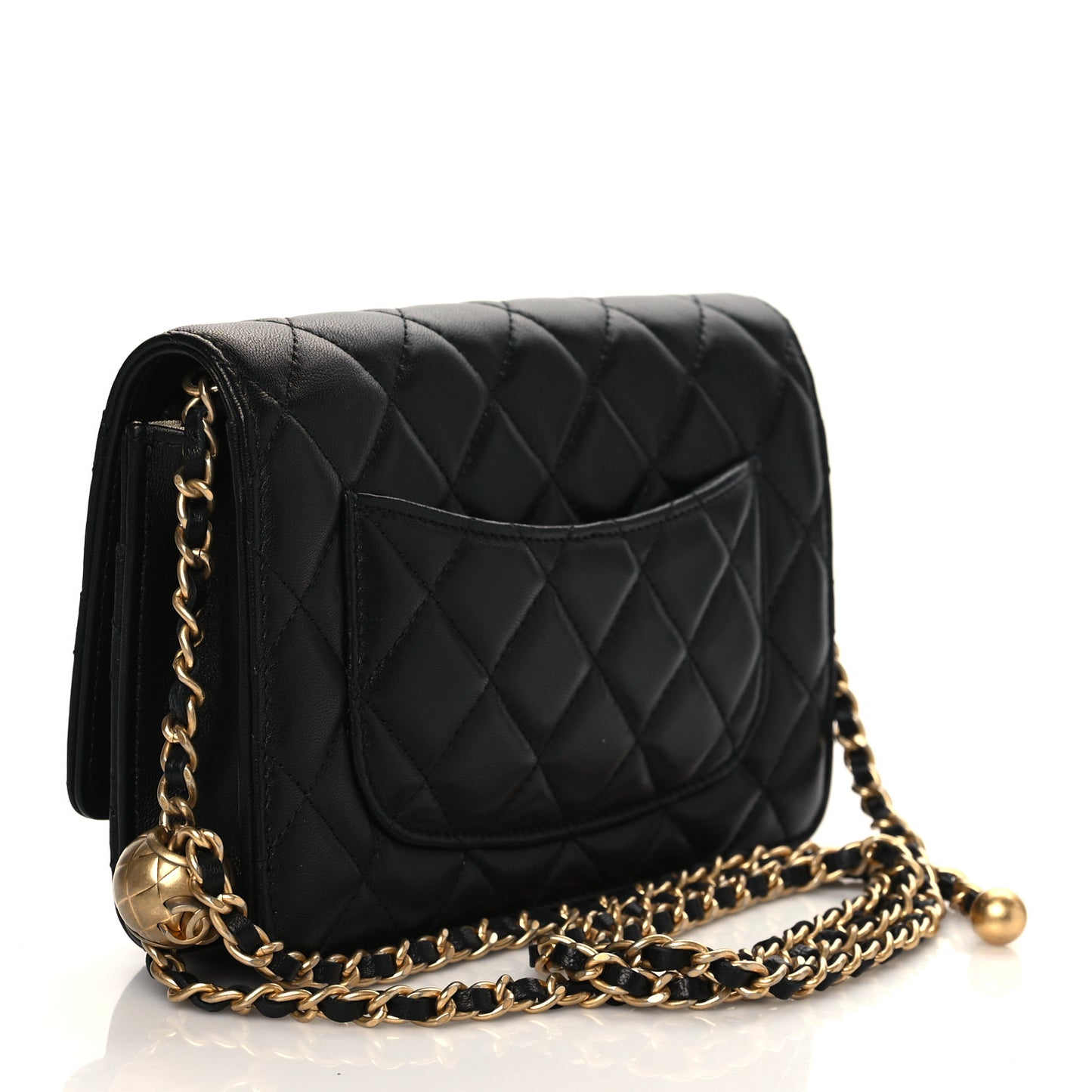 Lambskin Quilted CC Pearl Crush Wallet on Chain WOC Black