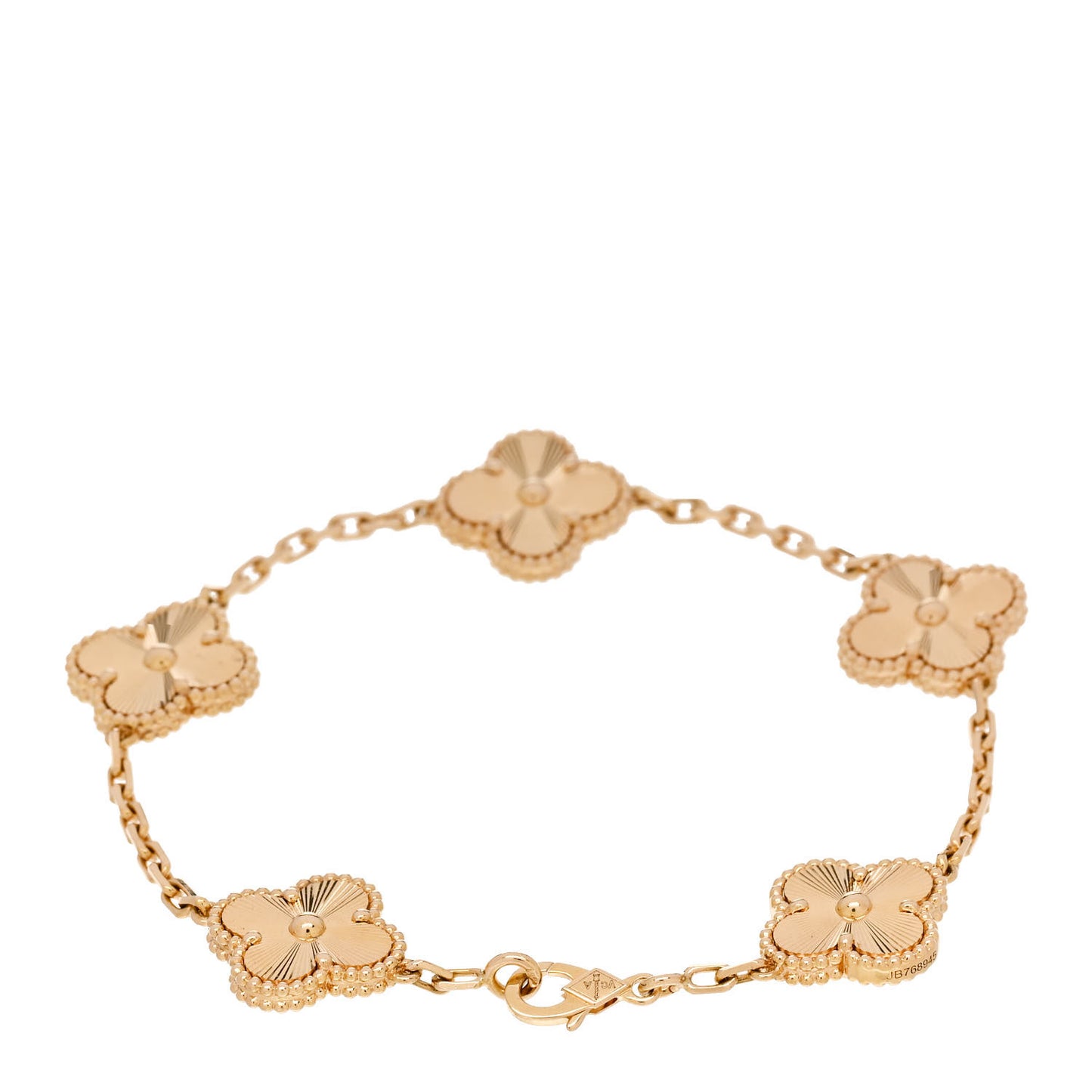18K Yellow Gold 5 Motifs Guilloche Vintage Alhambra Bracelet